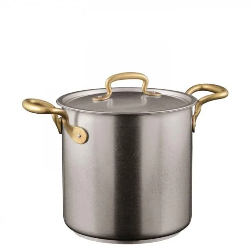 Stainless Steel Stock Pot With Lid & Brass Handles, 20cm, 5.5L -Kitchen Appliances Sale 7196SAO0170 001