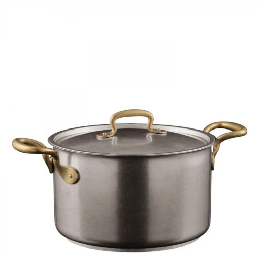 Stainless Steel Sauce Pot With Lid & Brass Handles, 24cm, 6.5L -Kitchen Appliances Sale 7196SAO0774 001