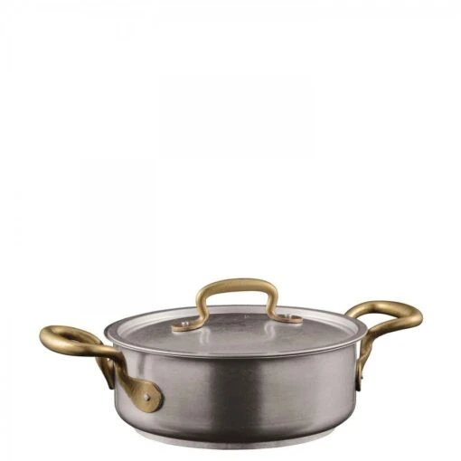 Stainless Steel Casserole Dish/Pot With Lid & Brass Handles, 20cm, 2.5L -Kitchen Appliances Sale 7196SAO0970 001