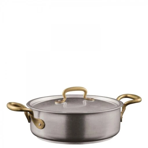 Stainless Steel Casserole Dish/Pot With Lid & Brass Handles, 24cm, 3.7L -Kitchen Appliances Sale 7196SAO0974 001