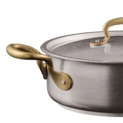 Stainless Steel Casserole Dish/Pot With Lid & Brass Handles, 24cm, 3.7L -Kitchen Appliances Sale 7196SAO0974 002