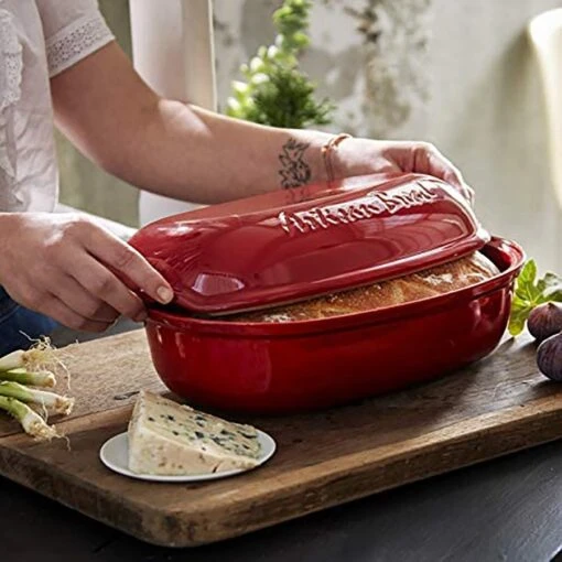 Emile Henry Grand Cru (Grenade) - Artisan Oval Covered Bread/Loaf Baker, 34x23cm, 3.4L - Red -Kitchen Appliances Sale 7EMHEMI5501 004 1