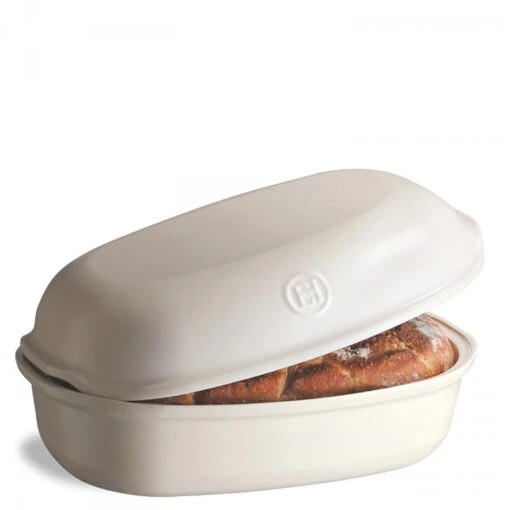 Emile Henry Linen (Lin) - Artisan Oval Covered Bread/Loaf Baker, 34x23cm, 3.4L - White -Kitchen Appliances Sale 7EMHEMI550A 003 1