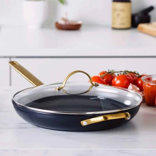 Greenpan Non-Stick Frying Pan With Lid & Helper Handle, 30.5cm - Black/Gold -Kitchen Appliances Sale 7GRPGRP4535 002