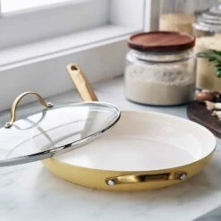 Greenpan Non-Stick Frying Pan With Lid & Helper Handle, 30.5cm - Yellow/Gold -Kitchen Appliances Sale 7GRPGRP5202 002