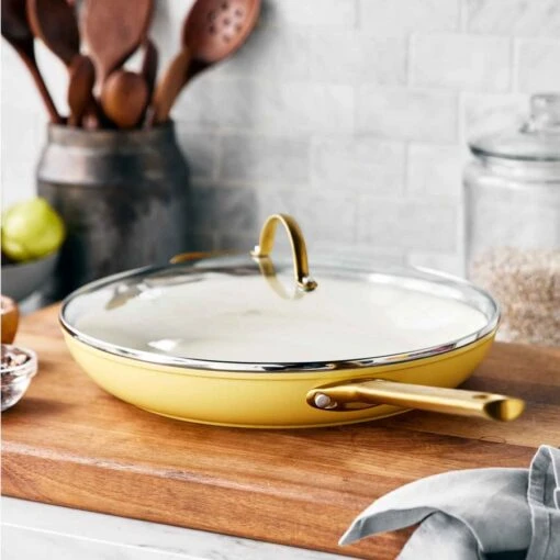 Greenpan Non-Stick Frying Pan With Lid & Helper Handle, 30.5cm - Yellow/Gold -Kitchen Appliances Sale 7GRPGRP5202 003