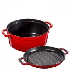 Staub Round French/Dutch Oven With Grill Pan, 28cm, 6.1L - Cherry -Kitchen Appliances Sale 7ZWLGWS1018 004 1