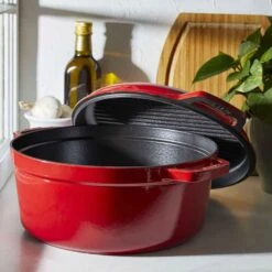 Staub Round French/Dutch Oven With Grill Pan, 28cm, 6.1L - Cherry -Kitchen Appliances Sale 7ZWLGWS1018 007 1