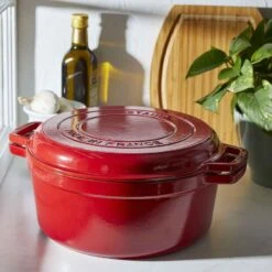 Staub Round French/Dutch Oven With Grill Pan, 28cm, 6.1L - Cherry -Kitchen Appliances Sale 7ZWLGWS1018 008 1